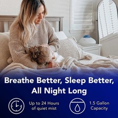 Warm Steam Vaporizer Humidifier with Night Light, 1.5 gal, 600 Sq. ft, White