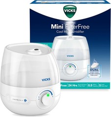 Vicks Mini Filter-Free Cool Mist Humidifier for Small Rooms, Quiet, 24h Run