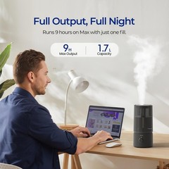 Cool Mist Humidifier for Bedroom, Babies, 1.7L Quiet Ultrasonic, Auto Shut Off