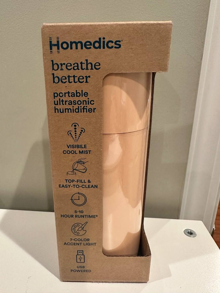 HoMedics Breathe Better Portable Ultrasonic Humidifier (Pink) BNIB SEALED