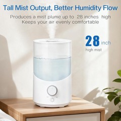 Cool Mist Humidifier for Bedroom, 3L Top Fill Ultrasonic Air Humidifier with Adj