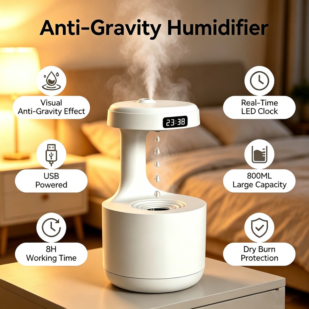 Humidifiers for Bedroom,800ml Anti-Gravity Digital with LED Display for Office,j