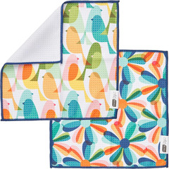 6-Piece Flowers & Birds Microfiber Dish Cloth Set – Mid-Century Modern Avian …