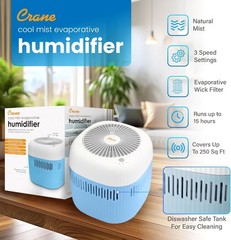 1.9L Evaporative Humidifier UV Light Quiet Wick Filter Dishwasher Safe