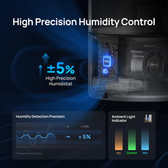 Humidificador 6L niebla fria caliente grande 60H sensor humedad Alexa gris