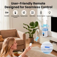 6L Top Fill Humidifier 7-Color Light RC Control Quiet Cool and Warm Oil Diffuser