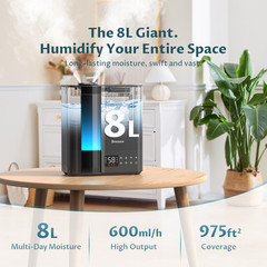 8L Humidifiers for Bedroom, Warm & Cool Mist for Large Room Home, Top Fill Ultra