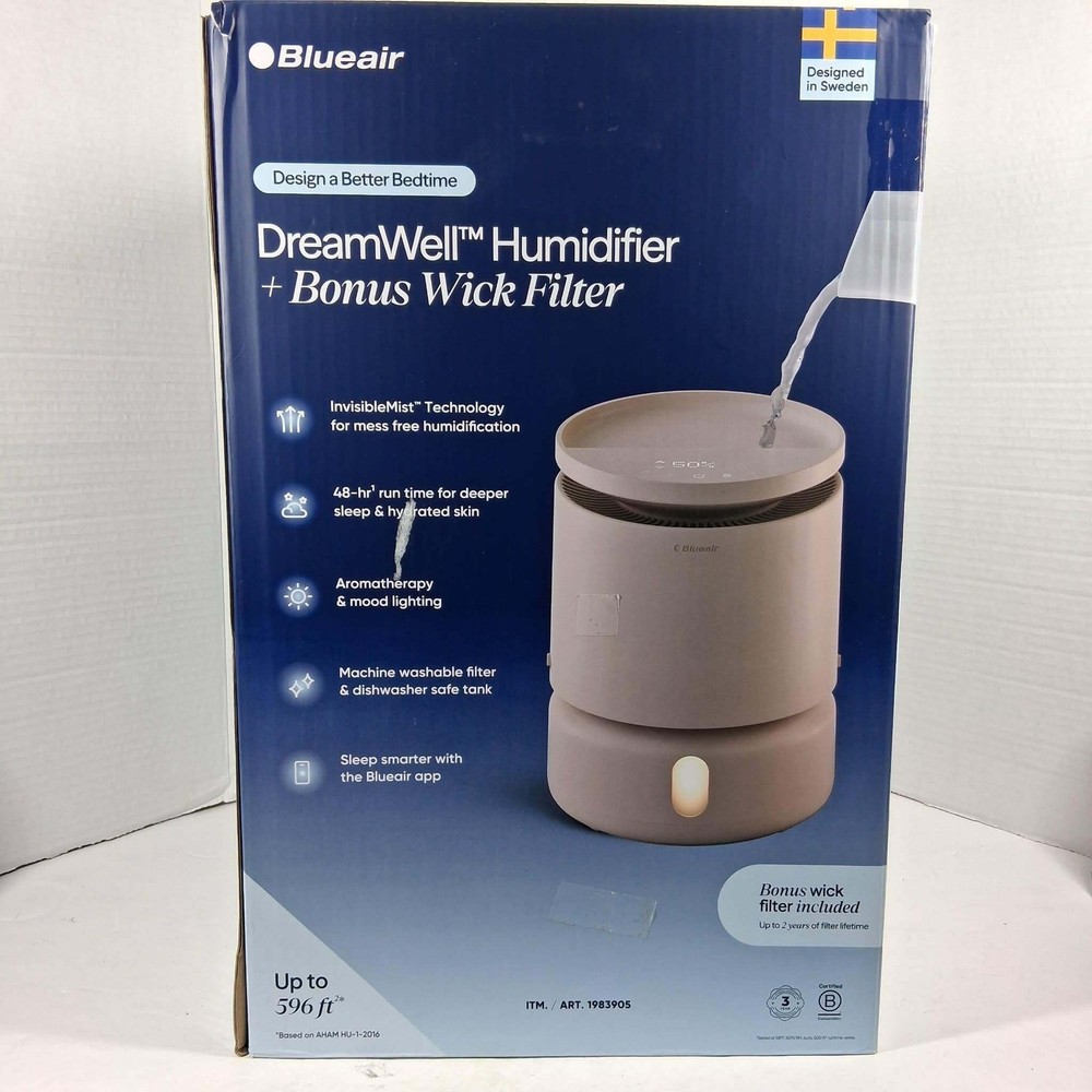 Blueair DreamWell Humidifier H38i H76i Sand 596sqft Smart App 48hr Run Time