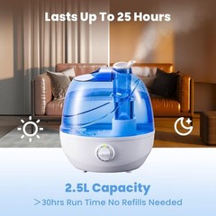 Cool Mist Humidifiers Bedroom & Large Room 2.5L Water Tank Quiet Ultrasonic Air