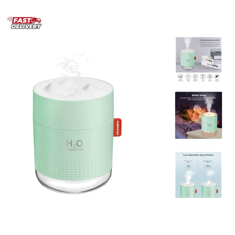 Green Portable Mini Humidifier, 500ml Small Cool Mist USB Desktop Humidifier …