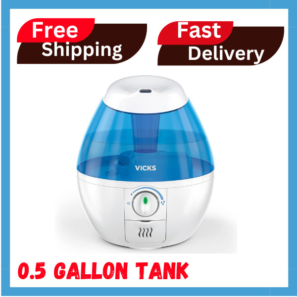 Vicks Mini Filter-Free Cool Mist Humidifier, Small Room, 0.5 Gallon Tank, Blue