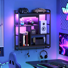 Gaming Floating Shelves with LED Lights, 26.4″ LED Wall Mounted Shelf, Modern Co
