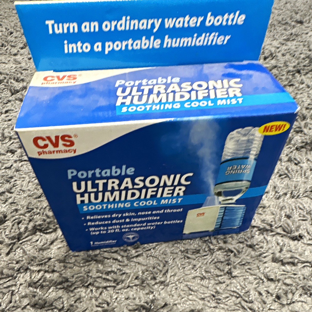 CVS Portable Ultrasonic Cool Mist Humidifier, Adjustable Mist, Blue/White 16oz