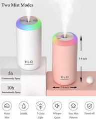 Small Humidifier, 350Ml Small Humidifiers for Bedroom, Portable Humidifier, LED
