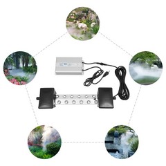 12-Head 110V Ultrasonic Mist Maker Kit Pond Fogger Mister Machine w/2 Buoy NEW!