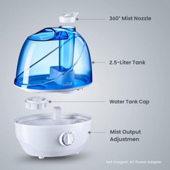 Cool Mist Humidifiers Bedroom & Large Room 2.5L Water Tank Quiet Ultrasonic Air