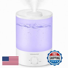 MEGAWISE 24dB Ultrasonic Humidifier 1 Gal for Bedroom Baby Auto Shut Off