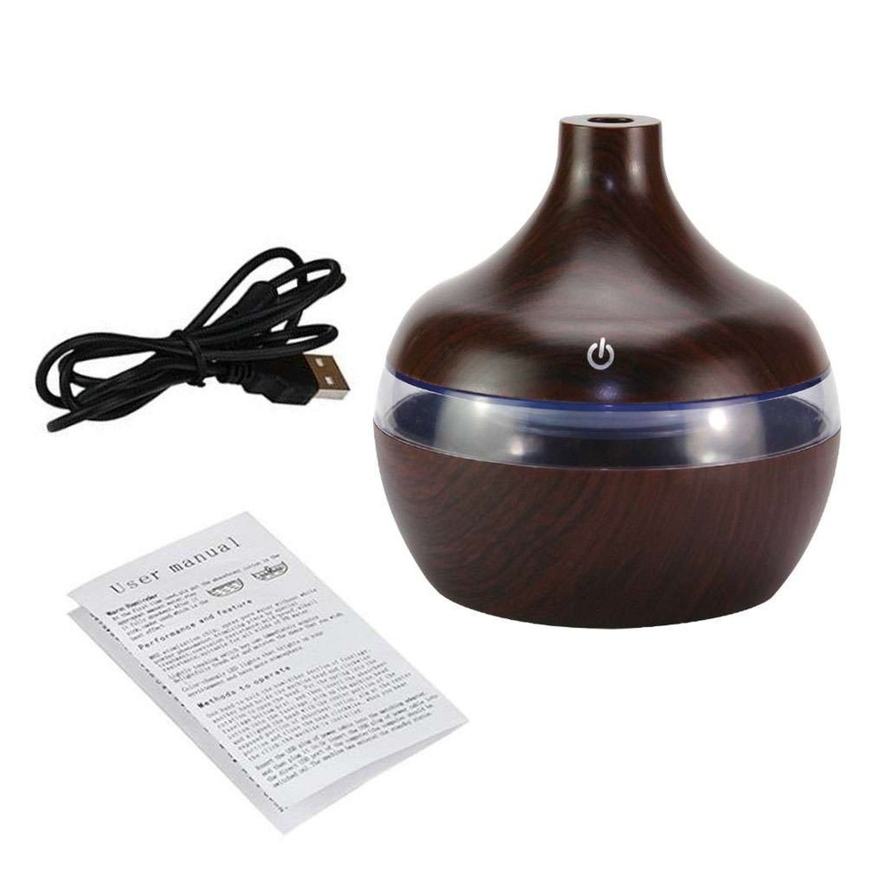 300ml Essential Oil Diffuser Humidifier Aromatherapy Wood Grain Vase Aroma LED