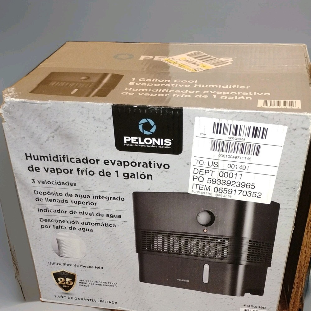 Pelonis PSU10E1BB 1 Gal Evaporative Humidifier 3 Speeds Top-Fill Black