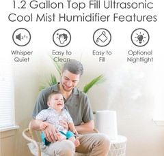 Top Fill Ultrasonic Cool Mist Humidifier for Bedroom and Large Rooms 1.2 Gallon