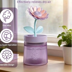 Givelong Flower Tabletop Fine Mist Humidifier, Night Light, 260mL Purple