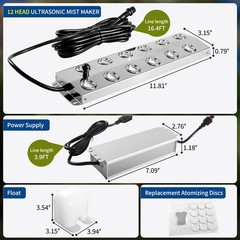 12 Head Ultrasonic Mist Maker Fogger 9000ml/h | 400W Waterproof Atomizer for Pon