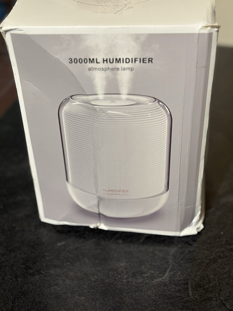 Ultrasonic Table Top Humidifier 3000ML Atmosphere Lamp White Plastic Medium Room