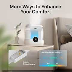 6L Top Fill Humidifiers for Bedroom, 60H Runtime 28 dB Quiet Supersized Cool Mis