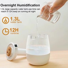 1.3L Ultrasonic Humidifier: Dual-Mist, Top-Fill, LED Light – Ideal for Bedrooms