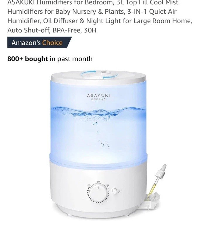 Humidifiers for Bedroom, 3L Top Fill Cool Mist Humidifiers for Baby Nursery & Pl