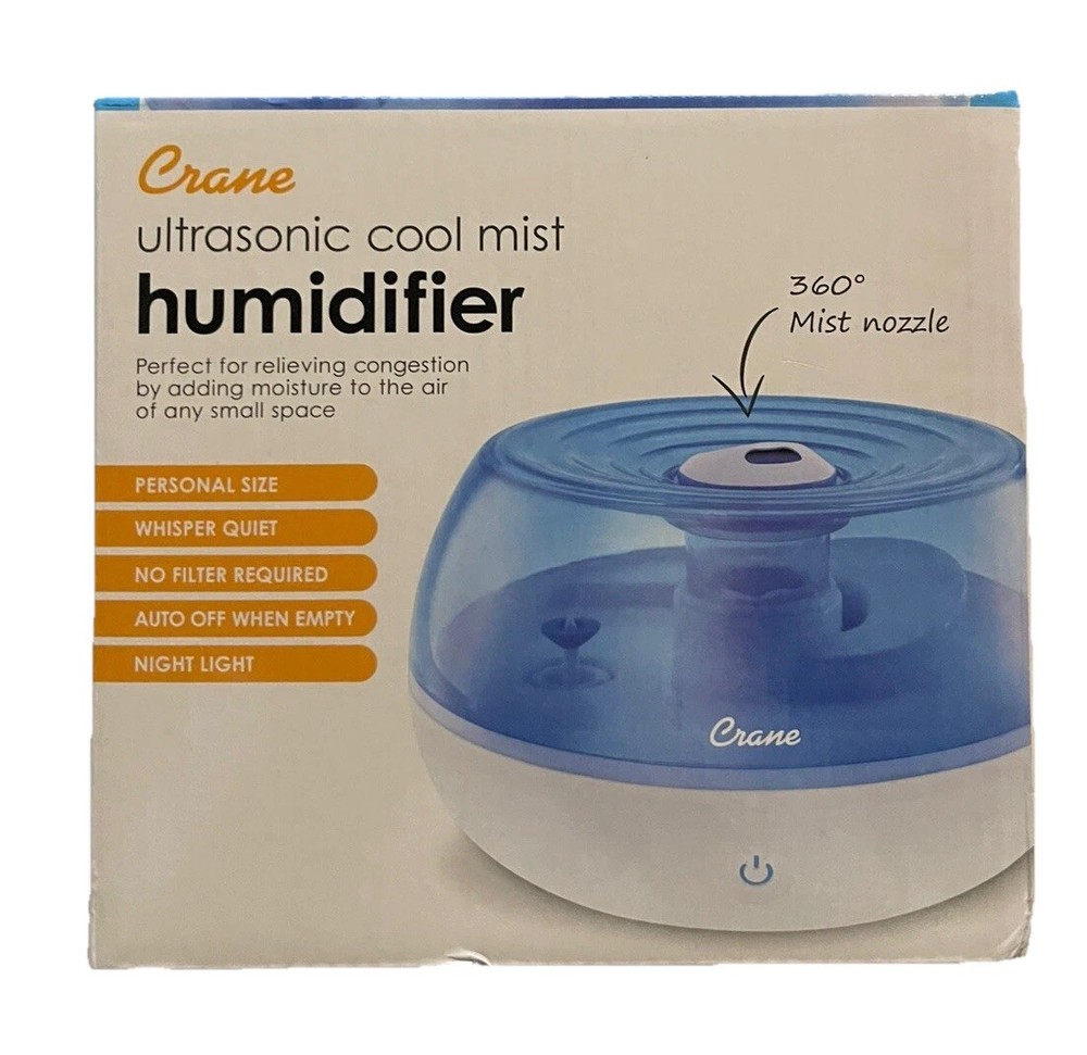Crane Personal 0.2 Gal. Ultrasonic Cool Mist Humidifier – Blue and White