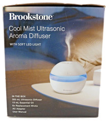 Brookstone Cool Mist Ultrasonic Aroma Diffuser w/ Essential Oil & Soft Blue LED