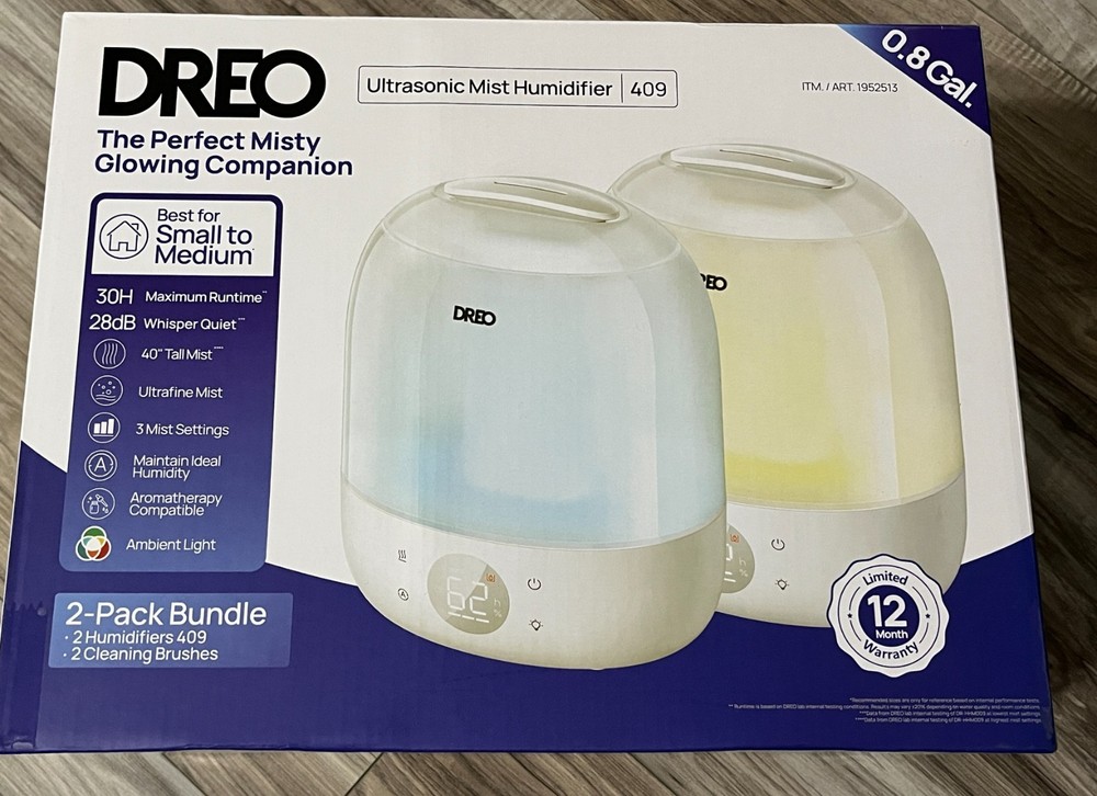 Dreo Ultrasonic Mist Humidifier 2Pk 409 3 Mist Settings