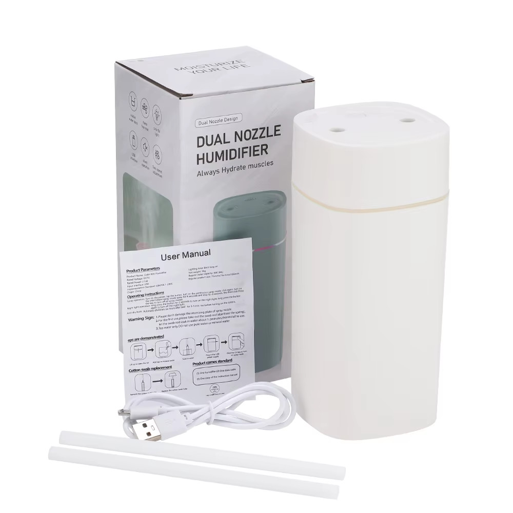 600ML Air Humidifier Atomizer Silent Double Spray Port Aromatherapy Oil Diffuser