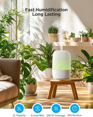 Smart Humidifiers for Bedroom, 3L Top Fill Cool Mist Humidifiers with Essential