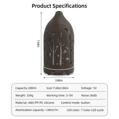 200ml Ultra Quiet Essential Oil Diffuser for Home 7 LED Light BPA-Free Bedroom