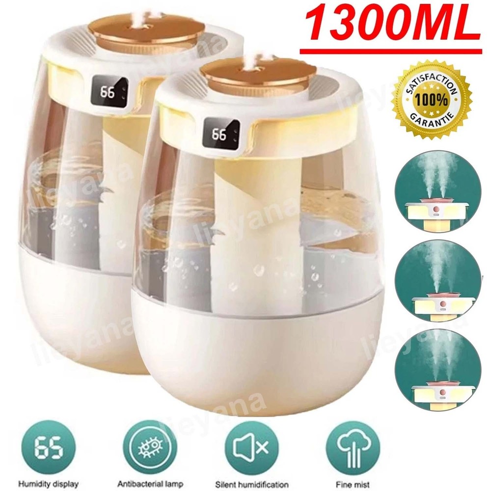 2PC 1.3L Ultrasonic Humidifiers For Bedroom Room Office Cool Mist Air Humidifier
