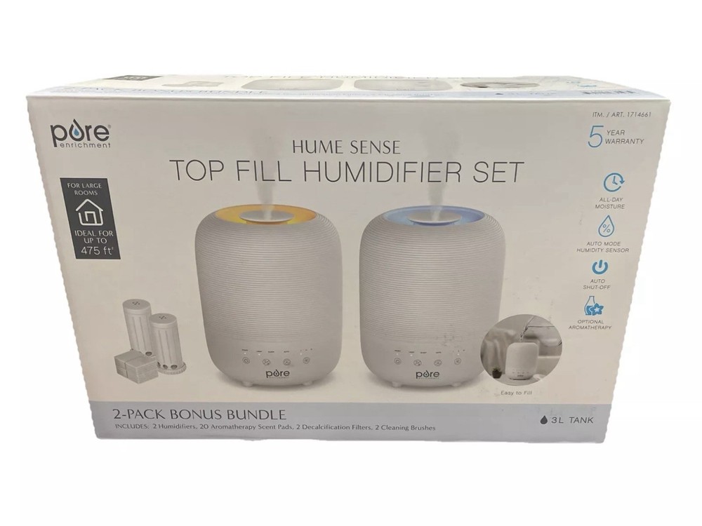 Pure Enrichment Top Fill Humidifier Set Bundle, 2-Pack Scent Pads Not Included