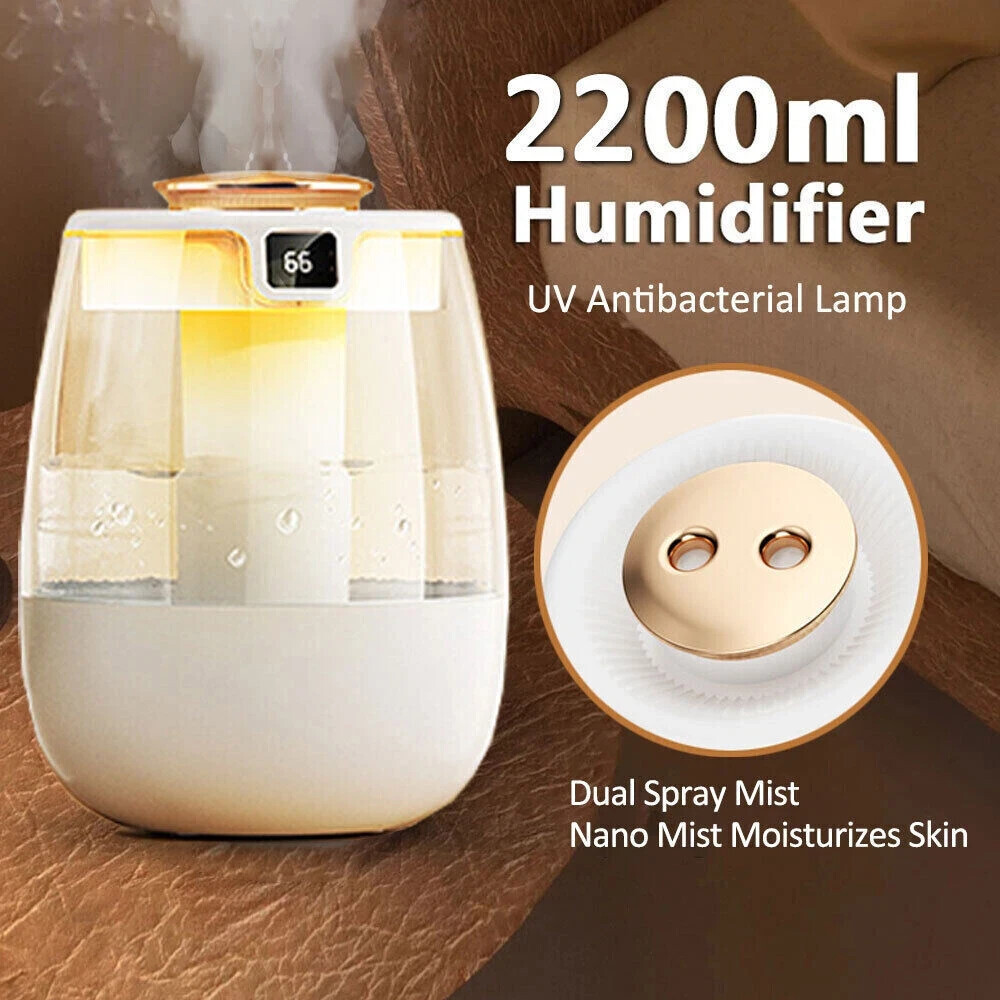 2L Humidifiers Ultrasonic Warm & Cool Mist LED Humidifier Top Fill For Bedroom