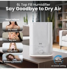 Everlasting Comfort 6L Ultrasonic Humidifier, Aromatherapy, 60hr Runtime – NEW