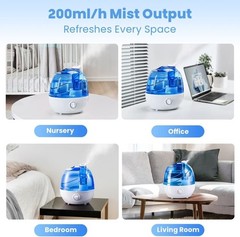 Cool Mist Humidifiers Bedroom & Large Room 2.5L Water Tank Quiet Ultrasonic Air