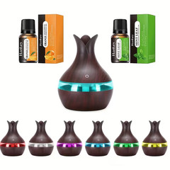 USB Home Humidifier & Aroma Diffuser 10.14oz with 7 LED Lights & 2 Essential Oil