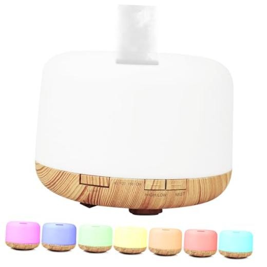 500ml Premium Essential Oil Diffuser,Quiet 4-in-1 Classic Model Light Woodgrain