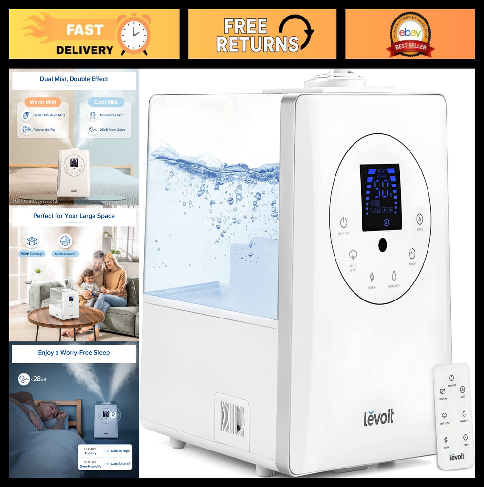 Large Room Ultrasonic Humidifier 6L Warm & Cool Mist, Essential Oil Diffuser, Qu