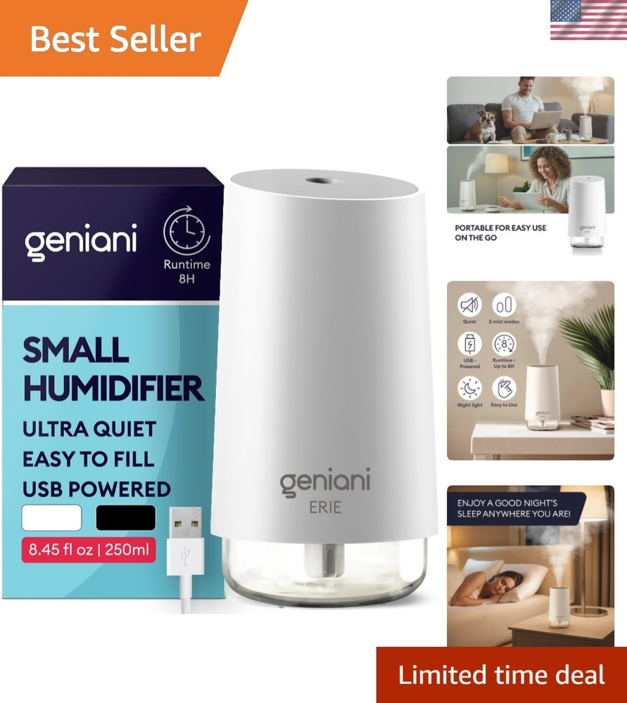 Compact 250mL Cool Mist Humidifier for Bedroom & Office – Night Light Included