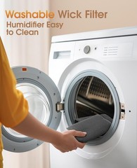 Ultra-Quiet Reusable Wick Humidifier for Large Rooms, 3 Speeds & Auto Shut Off