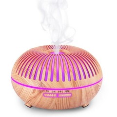 550ML Wood-Grain Aroma Diffuser and Humidifier with Bluetooth Speaker, 7-Color L