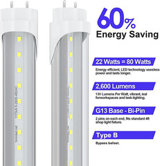 4FT T8 LED Tube Lights, 4000K, 3000Lm, 22W, Ballast Bypass, 25-Pack