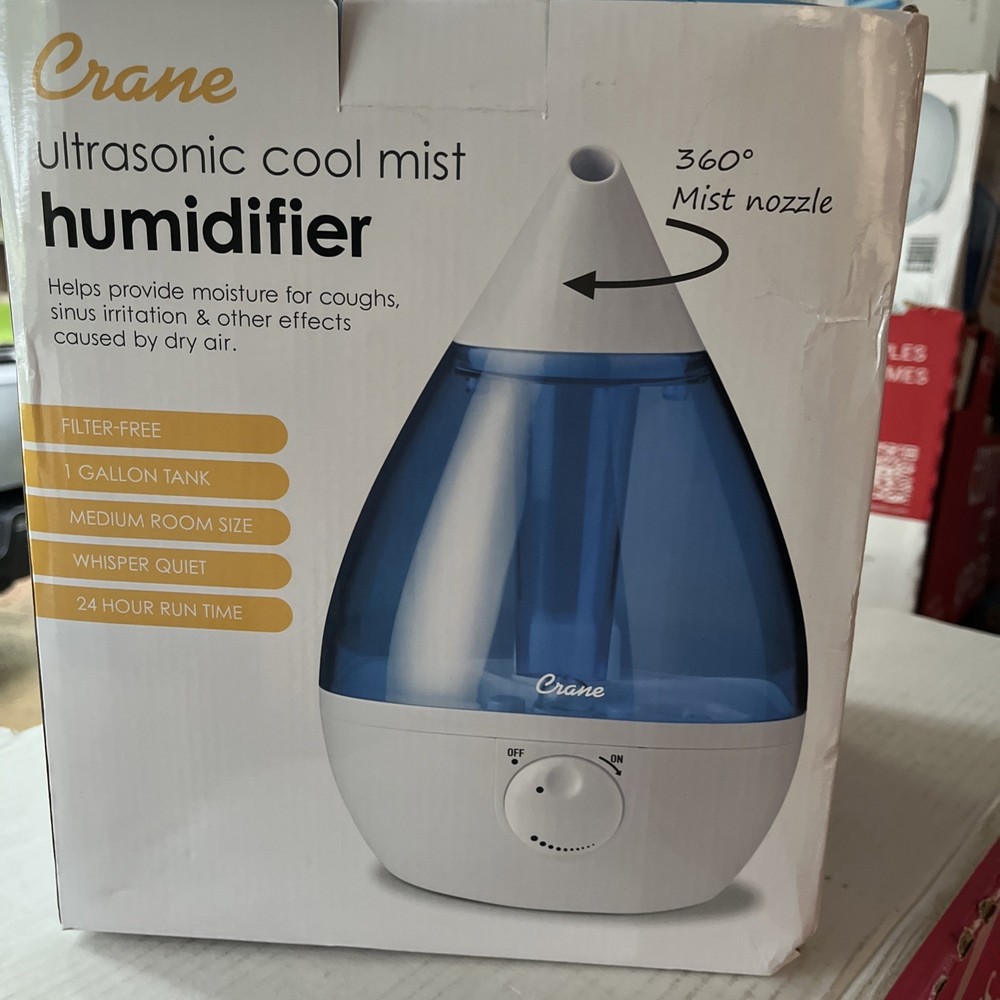 Crane Drop Ultrasonic Cool Mist Humidifier – Blue/White – 1gal