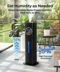 Humidificador Ultrasónico 8L con Difusor Luz Nocturna para Dormitorio Negro